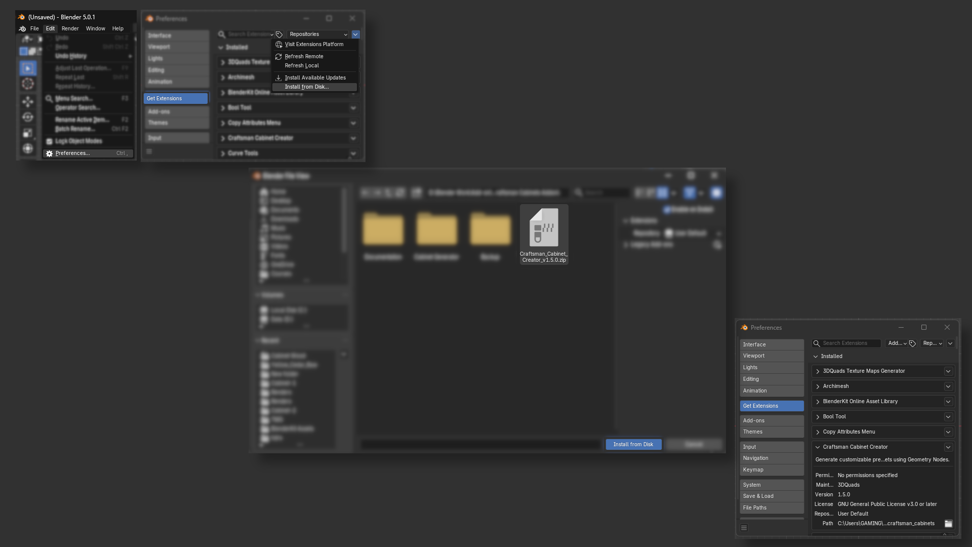 Blender extension installation overview