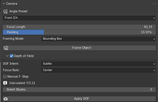 Camera panel with angle preset